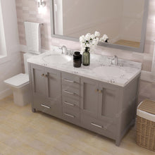Load image into Gallery viewer, Virtu USA Caroline Avenue 60&quot; Double Bath Vanity in Cashmere Gray with White Quartz Top and Round Sinks with Polished Chrome Faucets with Matching Mirror- Virtuusa