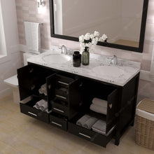 Load image into Gallery viewer, Virtu USA Caroline Avenue 60&quot; Double Bath Vanity in Espresso with White Quartz Top and Round Sinks with Polished Chrome Faucets with Matching Mirror- Virtuusa