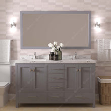 Load image into Gallery viewer, Virtu USA Caroline Avenue 60&quot; Double Bath Vanity in Gray with White Quartz Top and Square Sinks with Matching Mirror- Virtuusa