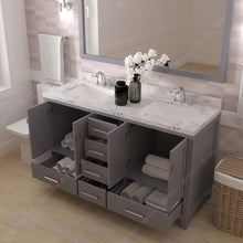 Load image into Gallery viewer, Virtu USA Caroline Avenue 60&quot; Double Bath Vanity in Gray with White Quartz Top and Square Sinks with Matching Mirror- Virtuusa