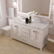 Load image into Gallery viewer, Virtu USA Caroline Avenue 60&quot; Double Bath Vanity in White with White Quartz Top and Square Sinks with Brushed Nickel Faucets with Matching Mirror- Virtuusa