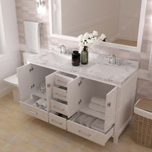 Load image into Gallery viewer, Virtu USA Caroline Avenue 60&quot; Double Bath Vanity in White with White Quartz Top and Square Sinks with Polished Chrome Faucets with Matching Mirror- Virtuusa