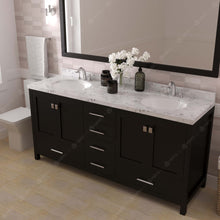 Load image into Gallery viewer, Virtu USA Caroline Avenue 72&quot; Double Bath Vanity in Espresso with White Quartz Top and Round Sinks with Polished Chrome Faucets with Matching Mirror- Virtuusa