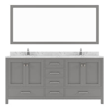 Load image into Gallery viewer, Virtu USA Caroline Avenue 72&quot; Double Bath Vanity in Cashmere Gray with White Quartz Top and Square Sinks with Polished Chrome Faucets with Matching Mirror- Virtuusa