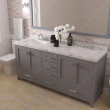 Load image into Gallery viewer, Virtu USA Caroline Avenue 72&quot; Double Bath Vanity in Gray with White Quartz Top and Square Sinks with Matching Mirror- Virtuusa