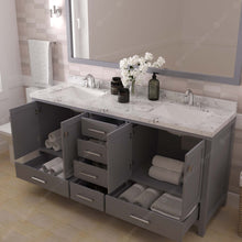 Load image into Gallery viewer, Virtu USA Caroline Avenue 72&quot; Double Bath Vanity in Gray with White Quartz Top and Square Sinks with Matching Mirror- Virtuusa