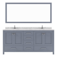 Load image into Gallery viewer, Virtu USA Caroline Avenue 72&quot; Double Bath Vanity in Gray with White Quartz Top and Square Sinks with Brushed Nickel Faucets with Matching Mirror- Virtuusa