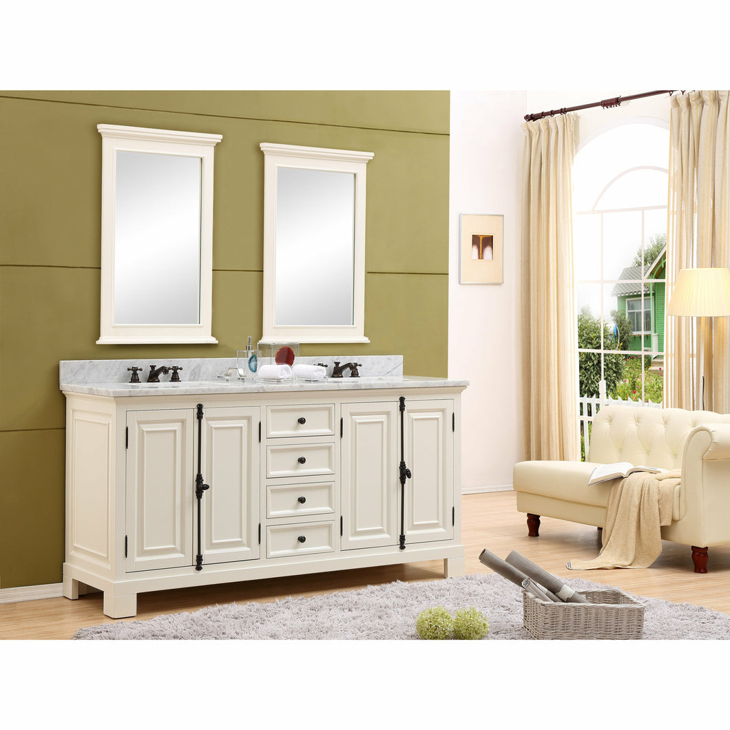 Water Creation 72 Inch Antique White Double Sink Bathroom Vanity With Matching Framed Mirror From The Greenwich Collection- Water Creation