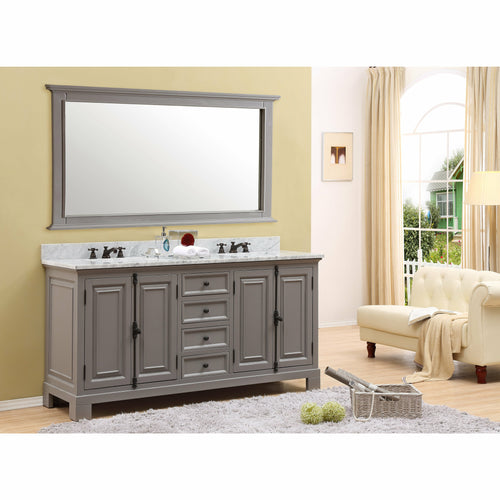 Water Creation 72 Inch Grey Double Sink Bathroom Vanity With Matching Framed Mirror And Faucets From The Greenwich Collection- Water Creation