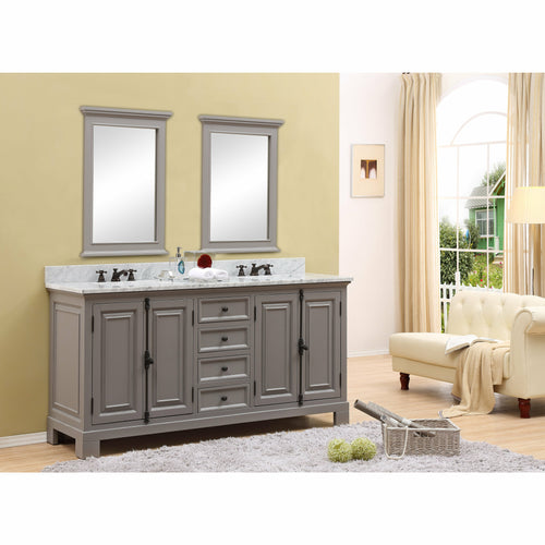 Water Creation 72 Inch Grey Double Sink Bathroom Vanity With Matching Framed Mirrors And Faucets From The Greenwich Collection- Water Creation
