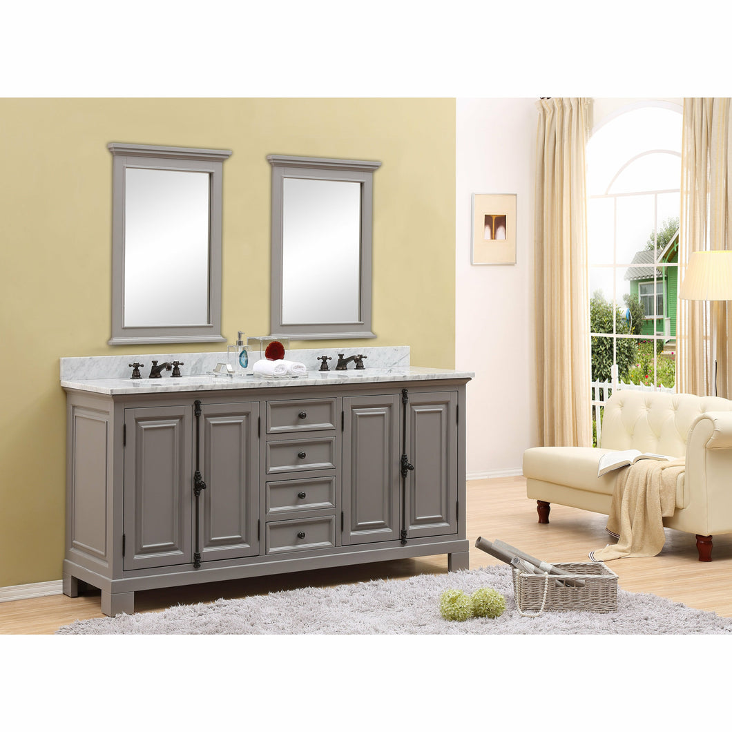 Water Creation 72 Inch Antique White Double Sink Bathroom Vanity With Matching Framed Mirror And Faucets From The Greenwich Collection- Water Creation