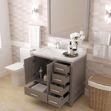 Load image into Gallery viewer, Virtu USA Caroline Avenue 36&quot; Single Bath Vanity in Cashmere Gray with White Quartz Top and Square Sink with Brushed Nickel Faucet with Matching Mirror- Virtuusa