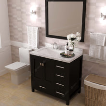 Load image into Gallery viewer, Virtu USA Caroline Avenue 36&quot; Single Bath Vanity in Espresso with White Quartz Top and Square Sink with Polished Chrome Faucet with Matching Mirror- Virtuusa