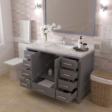 Load image into Gallery viewer, Virtu USA Caroline Avenue 48&quot; Single Bath Vanity in Gray with White Quartz Top and Square Sink with Polished Chrome Faucet with Matching Mirror- Virtuusa