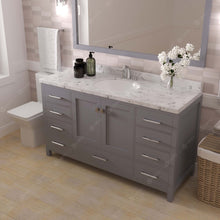 Load image into Gallery viewer, Virtu USA Caroline Avenue 60&quot; Single Bath Vanity in Gray with White Quartz Top and Round Sink with Brushed Nickel Faucet with Matching Mirror- Virtuusa