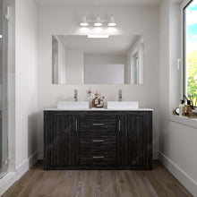 Load image into Gallery viewer, Tavian 60&quot; Double Bath Vanity in Midnight Oak with White Stone Top and Sinks- Virtuusa