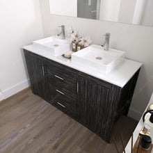 Load image into Gallery viewer, Tavian 60&quot; Double Bath Vanity in Midnight Oak with White Stone Top and Sinks- Virtuusa