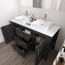 Load image into Gallery viewer, Tavian 60&quot; Double Bath Vanity in Midnight Oak with White Stone Top and Sinks- Virtuusa