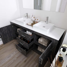Load image into Gallery viewer, Tavian 72&quot; Double Bath Vanity in Midnight Oak with White Stone Top and Sinks- Virtuusa