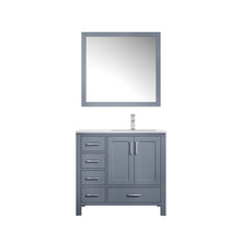 Load image into Gallery viewer, Lexora Lexora Jacques 30&quot; Dark Grey Single Vanity, White Quartz Top, White Square Sink and 28&quot; Mirror- Lexora