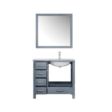 Load image into Gallery viewer, Lexora Lexora Jacques 30&quot; Dark Grey Single Vanity, White Quartz Top, White Square Sink and 28&quot; Mirror- Lexora