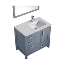 Load image into Gallery viewer, Lexora Lexora Jacques 30&quot; Dark Grey Single Vanity, White Quartz Top, White Square Sink and 28&quot; Mirror- Lexora