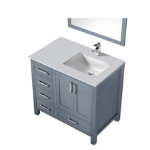 Load image into Gallery viewer, Lexora Lexora Jacques 30&quot; Dark Grey Single Vanity, White Quartz Top, White Square Sink and 28&quot; Mirror- Lexora