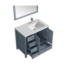 Load image into Gallery viewer, Lexora Lexora Jacques 30&quot; Dark Grey Single Vanity, White Quartz Top, White Square Sink and 28&quot; Mirror- Lexora