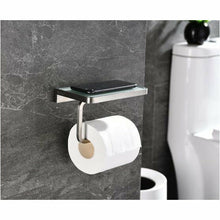 Load image into Gallery viewer, Lexora Bagno Bianca Stainless Steel White Glass Shelf w/ Toilet Paper Holder - Brushed Nickel- Lexora