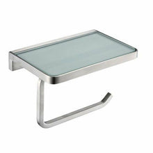 Load image into Gallery viewer, Lexora Bagno Bianca Stainless Steel White Glass Shelf w/ Toilet Paper Holder - Brushed Nickel- Lexora