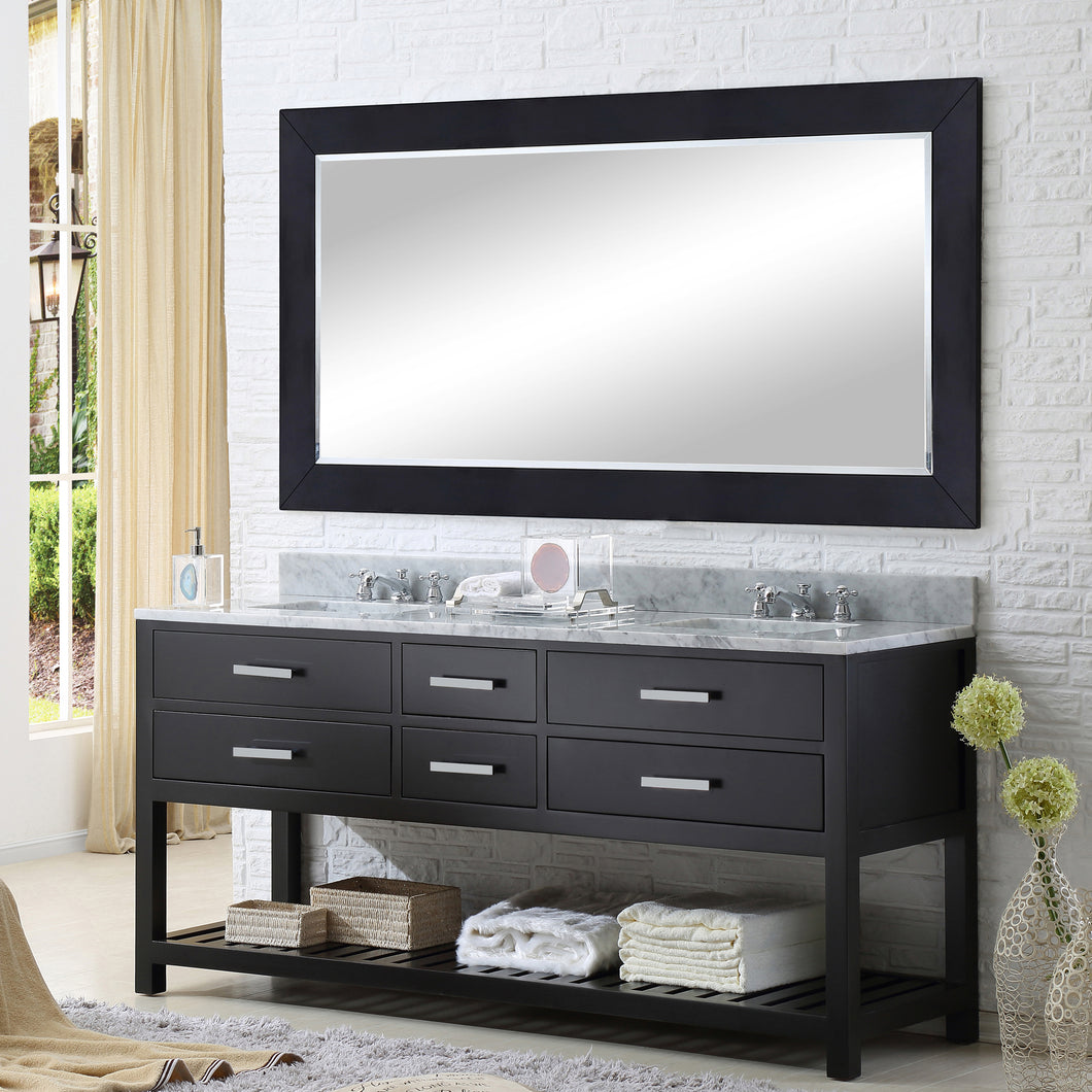 Water Creation 60 Inch Pure White Double Sink Bathroom Vanity With 2 Matching Framed Mirrors From The Madalyn Collection- Water Creation