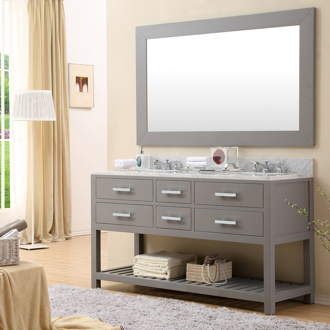 Water Creation 60 Inch Cashmere Grey Double Sink Bathroom Vanity With Faucet From The Madalyn Collection- Water Creation