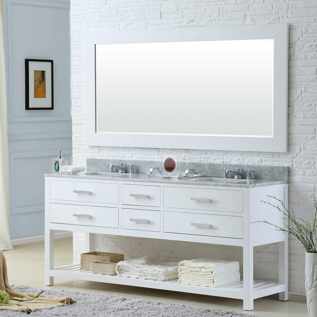 Water Creation 72 Inch Espresso Double Sink Bathroom Vanity With Matching Framed Mirror And Faucet From The Madalyn Collection- Water Creation