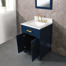 Load image into Gallery viewer, Water Creation Madison 24-Inch Single Sink Carrara White Marble Vanity In Monarch Blue With Matching Mirror- Water Creation