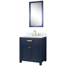 Load image into Gallery viewer, Water Creation Madison 30-Inch Single Sink Carrara White Marble Vanity In Monarch Blue With Matching Mirror and F2-0012-06-TL Lavatory Faucet- Water Creation