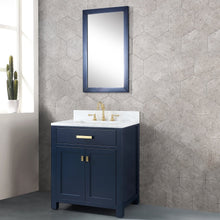 Load image into Gallery viewer, Water Creation Madison 30-Inch Single Sink Carrara White Marble Vanity In Monarch Blue With Matching Mirror- Water Creation