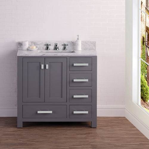 Water Creation 36 Inch Wide Cashmere Grey Single Sink Bathroom Vanity With Faucets From The Madison Collection- Water Creation