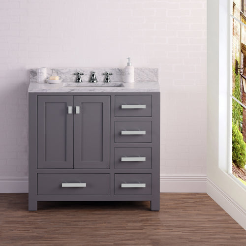 Water Creation 36 Inch Wide Cashmere Grey Single Sink Bathroom Vanity With Matching Mirror From The Madison Collection- Water Creation