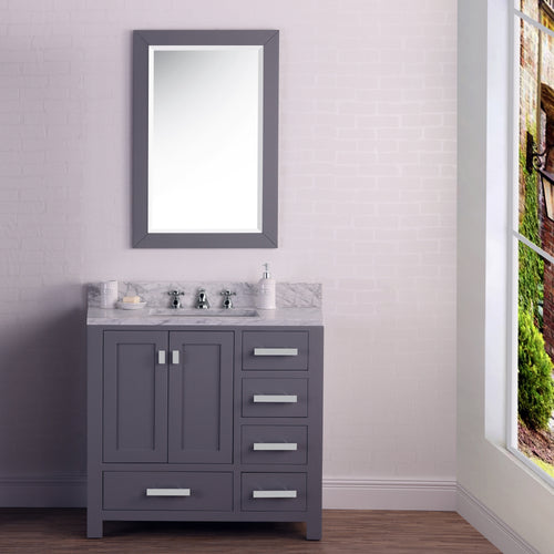 Water Creation 36 Inch Wide Pure White Single Sink Bathroom Vanity With Matching Mirror From The Madison Collection- Water Creation