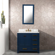 Load image into Gallery viewer, Water Creation Madison 36-Inch Single Sink Carrara White Marble Vanity In Monarch Blue With Matching Mirror and F2-0013-06-FX Lavatory Faucet- Water Creation