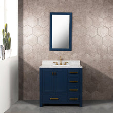 Load image into Gallery viewer, Water Creation Madison 36-Inch Single Sink Carrara White Marble Vanity In Monarch Blue With Matching Mirror- Water Creation