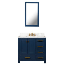 Load image into Gallery viewer, Water Creation Madison 36-Inch Single Sink Carrara White Marble Vanity In Monarch Blue With Matching Mirror and F2-0013-06-FX Lavatory Faucet- Water Creation