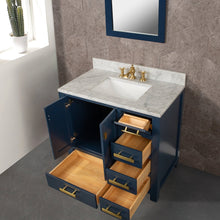 Load image into Gallery viewer, Water Creation Madison 36-Inch Single Sink Carrara White Marble Vanity In Monarch Blue With Matching Mirror- Water Creation