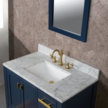 Load image into Gallery viewer, Water Creation Madison 36-Inch Single Sink Carrara White Marble Vanity In Monarch Blue With Matching Mirror- Water Creation