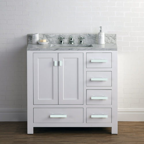 Water Creation 36 Inch Wide Pure White Single Sink Bathroom Vanity From The Madison Collection- Water Creation