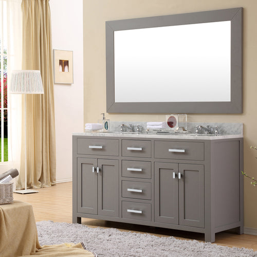Water Creation 60 Inch Pure White Double Sink Bathroom Vanity With Faucet From The Madison Collection- Water Creation