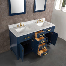 Load image into Gallery viewer, Water Creation Madison 60-Inch Double Sink Carrara White Marble Vanity In Monarch BlueWith Matching Mirror(s) and F2-0013-06-FX Lavatory Faucet(s)- Water Creation