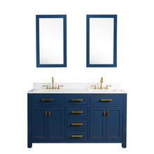 Load image into Gallery viewer, Water Creation Madison 60-Inch Double Sink Carrara White Marble Vanity In Monarch BlueWith Matching Mirror(s) and F2-0012-06-TL Lavatory Faucet(s)- Water Creation