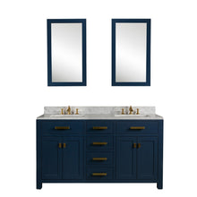 Load image into Gallery viewer, Water Creation Madison 60-Inch Double Sink Carrara White Marble Vanity In Monarch BlueWith F2-0013-06-FX Lavatory Faucet(s)- Water Creation