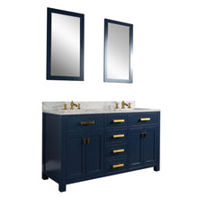 Load image into Gallery viewer, Water Creation Madison 60-Inch Double Sink Carrara White Marble Vanity In Monarch BlueWith Matching Mirror(s) and F2-0013-06-FX Lavatory Faucet(s)- Water Creation